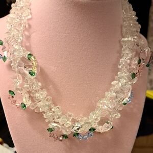 Designer Rock Crystal And Pastel Swarovski Austrian Crystal Necklace